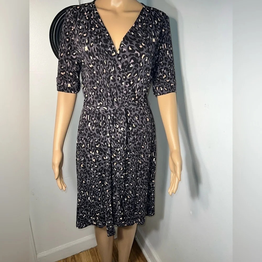 Apt.9, M, animal, print, knit half wrap w/belt, cuffed‎ short sleeve, midi dress